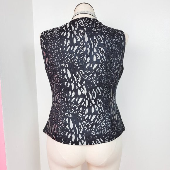 Vintage 90s Black & Silver Leopard Print Sleeveless Top - Picture 3 of 7